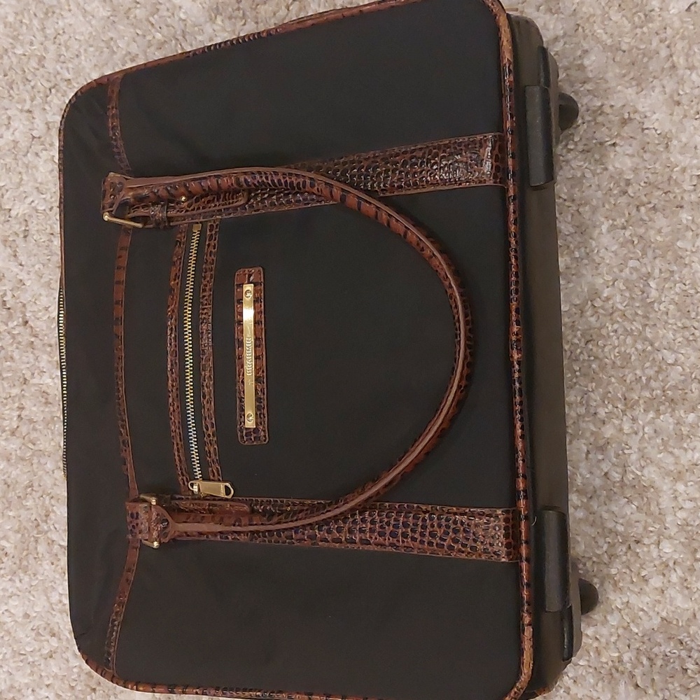 Brahmin Black Pecan Trimmed Rolling Luggage Briefcase Bag